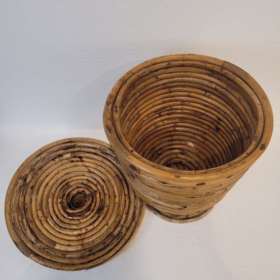 Image 1 of Cestino vintage in rattan con coperchio, XX secolo - Francia