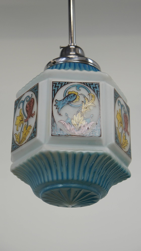 Image 1 of Vintage Voornamelijk Blauwe Art Deco Design Hanglamp