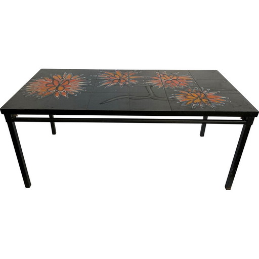 Vintage Couchtisch aus grauer Keramik und schwarzem Stahl, 1960