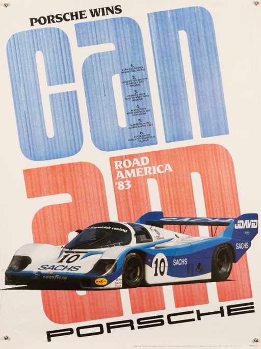 Porsche gana la Can-Am – 1983 Póster original vintage de Porsche de Gruppe C – Automovilismo de los años 80 – 102 x 76 cm
