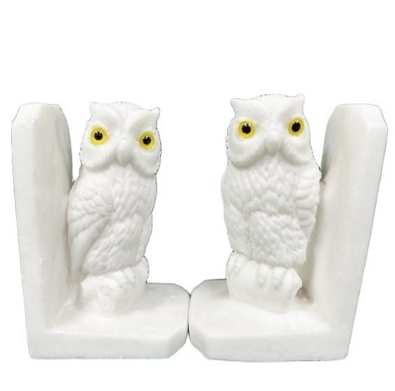 Image 1 of Vintage mid-century set of owl bookends in white marble look, 1960s