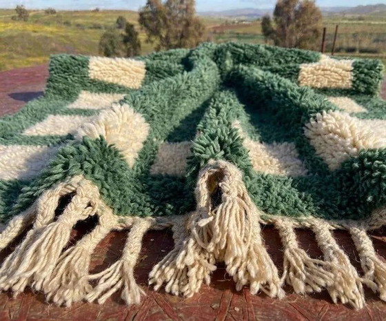 Tappeto berbero marocchino verde ed ecru 300x200 cm – motivo geometrico quadrato – Tappeti, Lana, Cotone (photo 5 of 6)