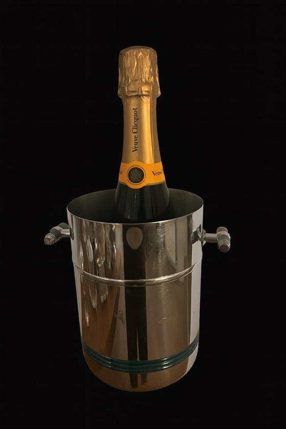 Image 1 of Seau à glace vintage Jean Couzon : refroidisseur à vin et champagne en acier inoxydable français