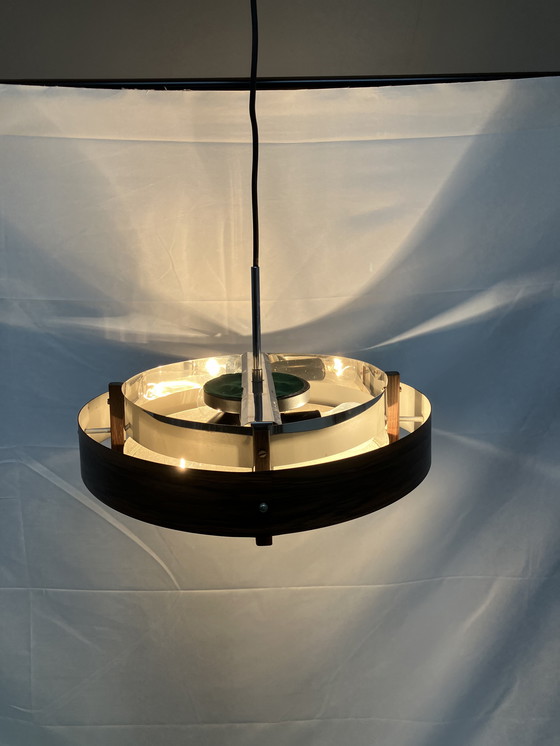 Image 1 of Vintage teak look Scandinavisch space age design hanglamp