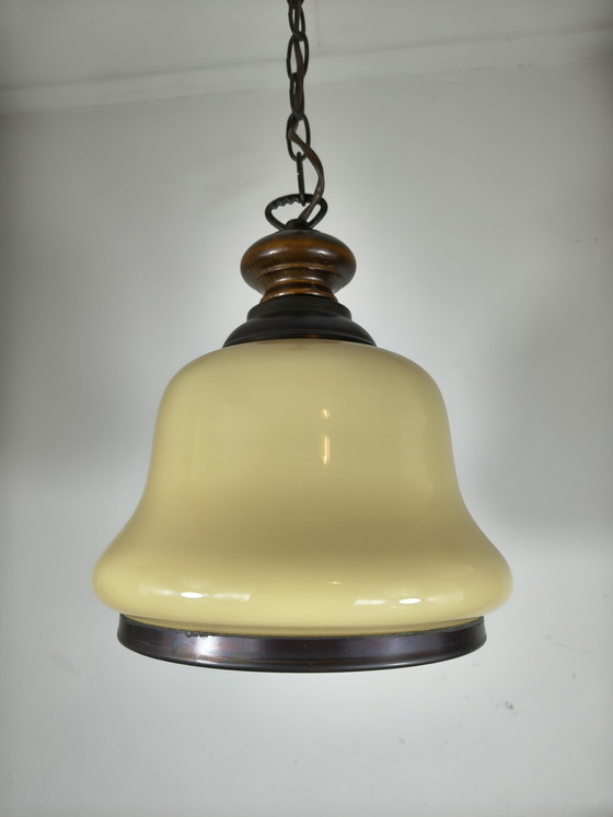 Image 1 of Vintage opaline hanglamp – gele glazen kap – jaren 30 stijl