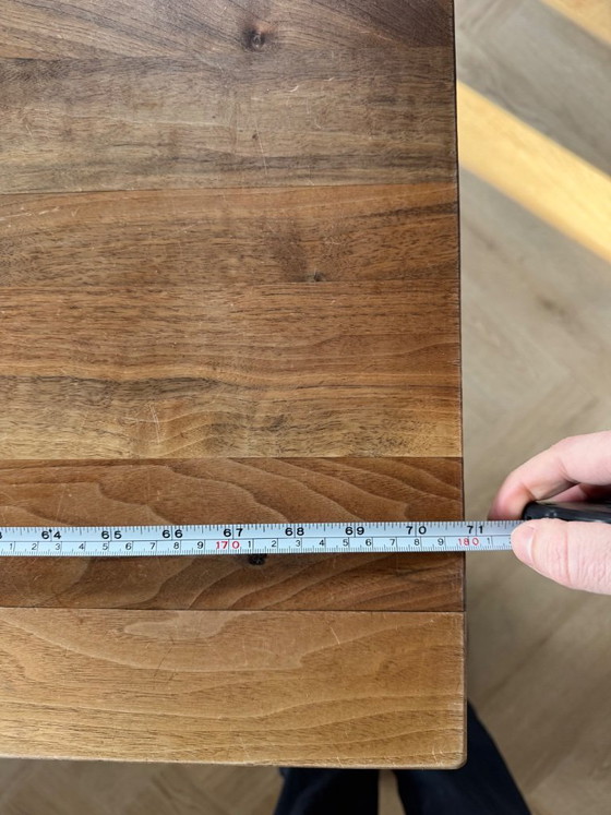 Image 1 of Walnut wood table with stainless steel legs