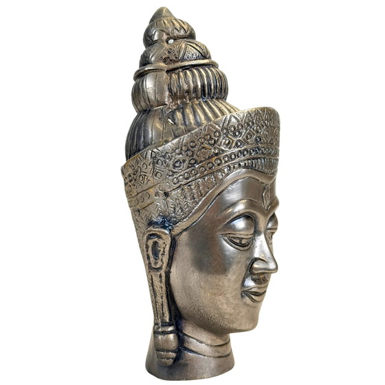Testa di Divinità Asiatica Decorativa in Metallo con Corona – Sculture, Aziatisch (photo 2 of 9)