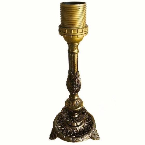 Image 1 of Vintage Portuguese baroque brass lamp base acanthus 1940s