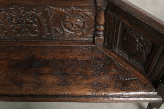 Panca da Ingresso Unica, Probabilmente Italiana, con Elementi del XVII e XVIII Secolo, Bellissime Sculture e (photo 7 of 13)