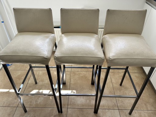 3x Barkrukken Off White Leder