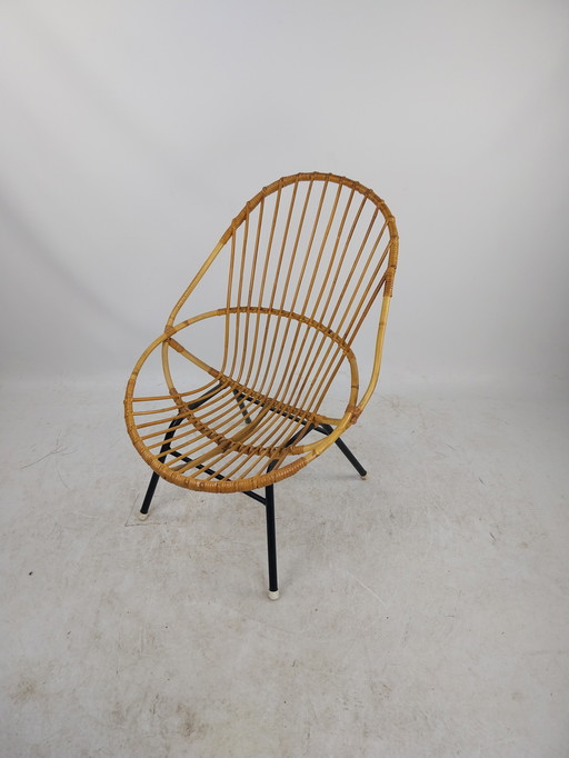 1 X 1960'S Rohé Noordwolde Bamboe Rotan Fauteuil 