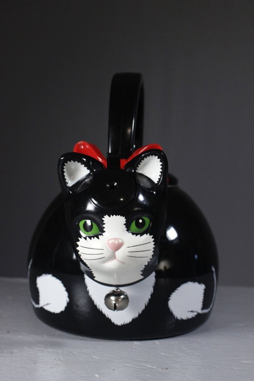 Teiera vintage di Via Ancona NYC, 1997, a forma di gatto nero con campanellino