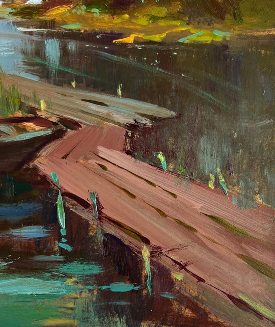 Image 1 of Original Oil Painting Summer Coastal Landscape On a long river journey