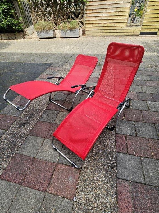 Zwei Fiam Relax-/Liege-Gartenstühle – tuinstoelen, Metal, Textile