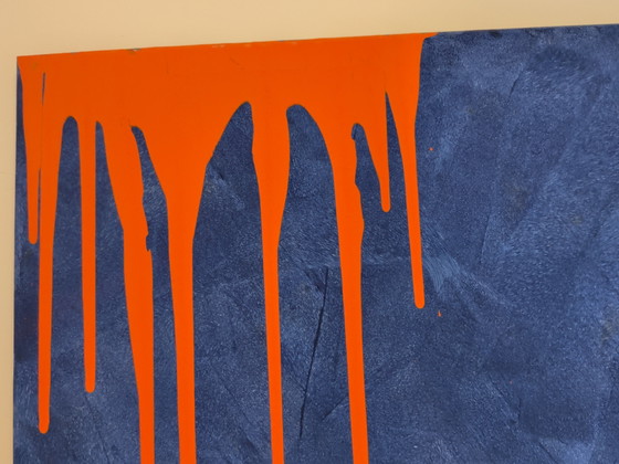 Image 1 of Blue and orange abstract painting 