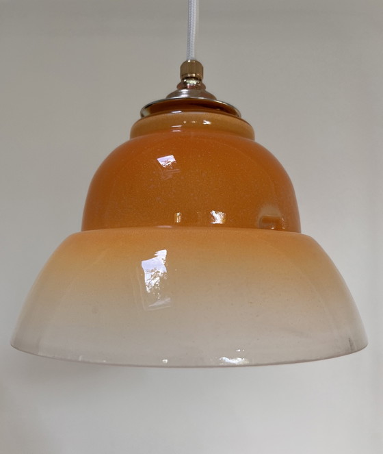 Vintage Tweekleurige Oranje Glazen Klok Hanglamp – Hanglampen, Glass (photo 4 of 9)