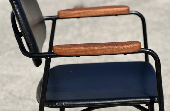 Image 1 of Fauteuil en Métal, Chêne et Simili Cuir Vintage 1950