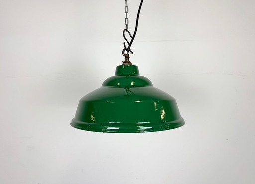 Industrial British Green Enamel Factory Pendant Lamp, 1960s