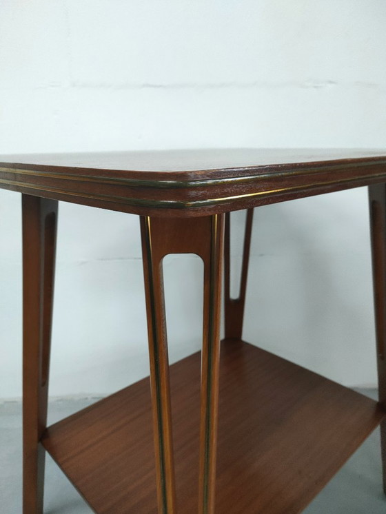 Image 1 of Table d'appoint/table à plantes unique du milieu du siècle avec incrustations de laiton (années 1960).