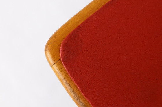 Image 1 of Vintage Beech Dining Chair with Original Red Faux Leather Seat – 1960s/70s Mid-Century German Design