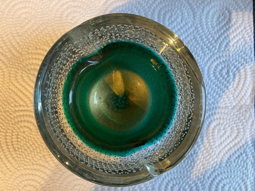 Kleuren van een pauw - Murano Italië - Sommerso Bullicante - Asbak - Vintage 1960