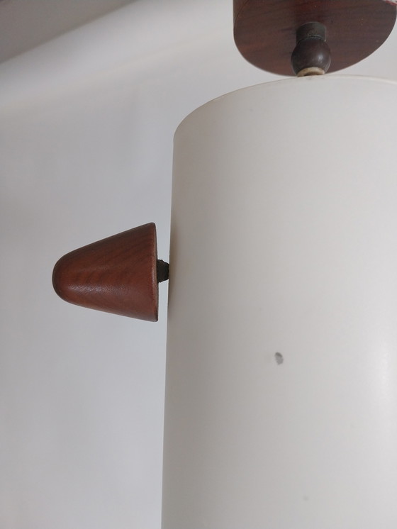 Image 1 of 1 x glas en teak hanglamp in Scandinavische stijl 1960's