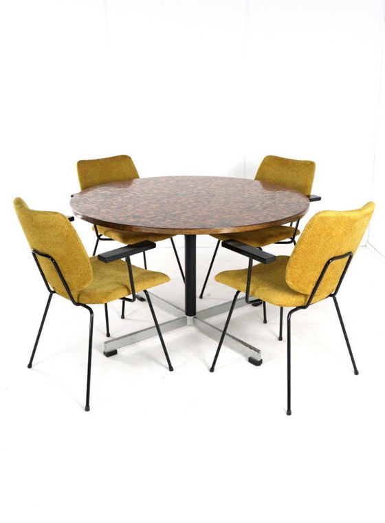 Image 1 of Set van 4 W.H. Gispen voor Kembo stoelen eetkamerstoelen vintage gestoffeerd