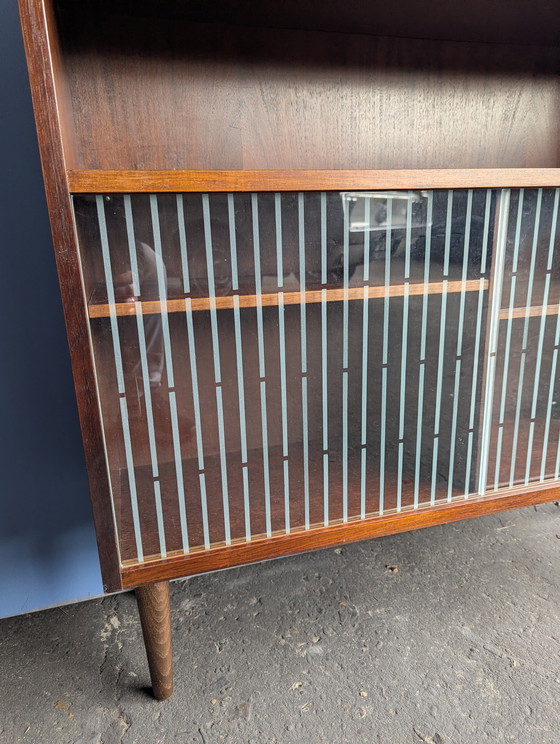 Image 1 of Vintage Danish wall cabinet/ glass sliding doors