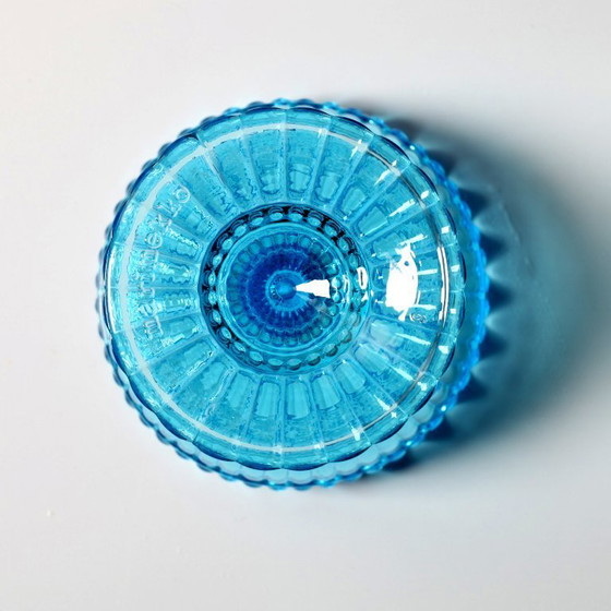 Image 1 of Mid-century Iittala Marimekko Aqua Blue Bowl / Vintage Traditional Finnish Pedestal Bowl Marimekko / Iittala / 2000s