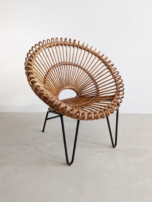 Poltrona in rattan francese anni '60