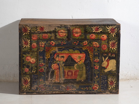 Antique painted Chinese trunk in pine wood – China, circa 1900 – Storage cabinet (photo 34 of 40)