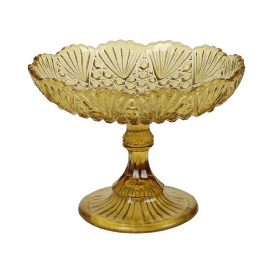 Frutero alto Art Déco color ámbar, cristal de la época de la Gran Depresión, 17 cm. – Accesorios de mesa (photo 13 of 13)