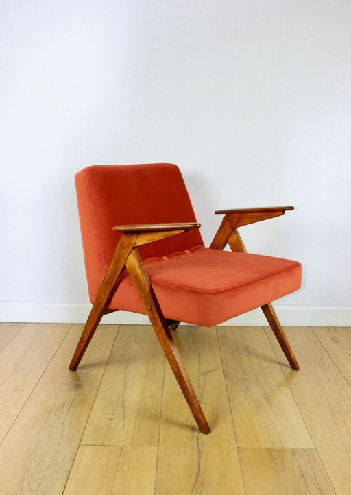 Poltrona Bunny, anni '70, color mattone, design J. Chierowski