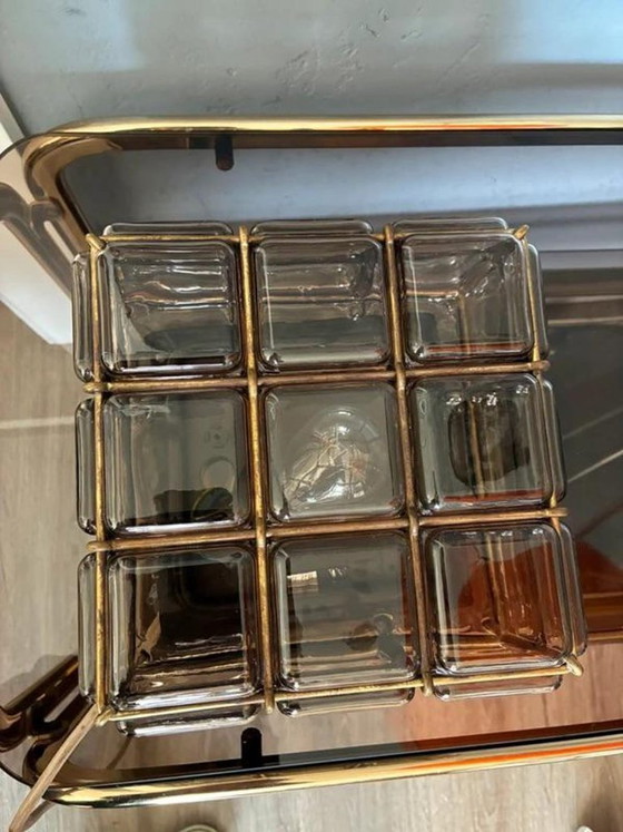Limburg BOOM Ceiling Lamp, Smoked Glass Brass Light 1960s, Glashütte Limburg, Ceiling lights, Metal, Grey (photo 3 of 8)