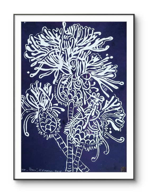 Image 1 of Blackthorn Linocut – A3 Botanical Art Print