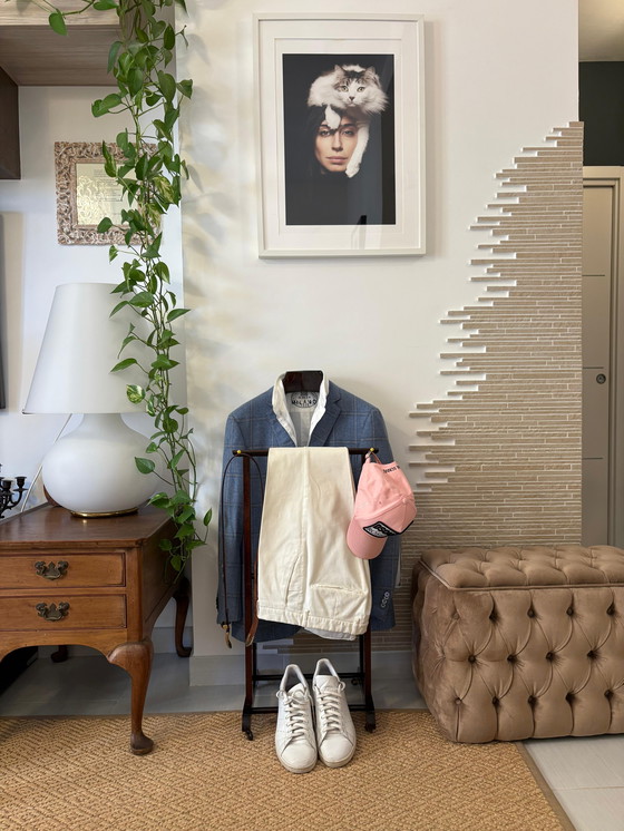 Image 1 of Mid century rustic Valet stand vintage appendiabiti dress rack wooden clothes design dressboy italian organizer servomuto gentle