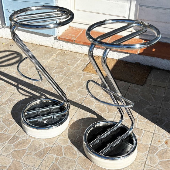 Image 1 of 2 tabourets vintage chrome-cuir pour bar