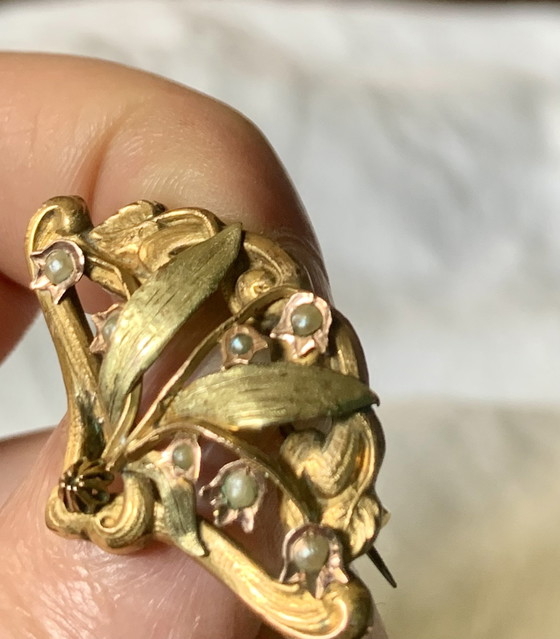 Broche Art Nouveau vers 1900 – Or « Titre Unique » – décor végétal aux perles fines – AF, Cadeaux, Metal (photo 11 of 14)