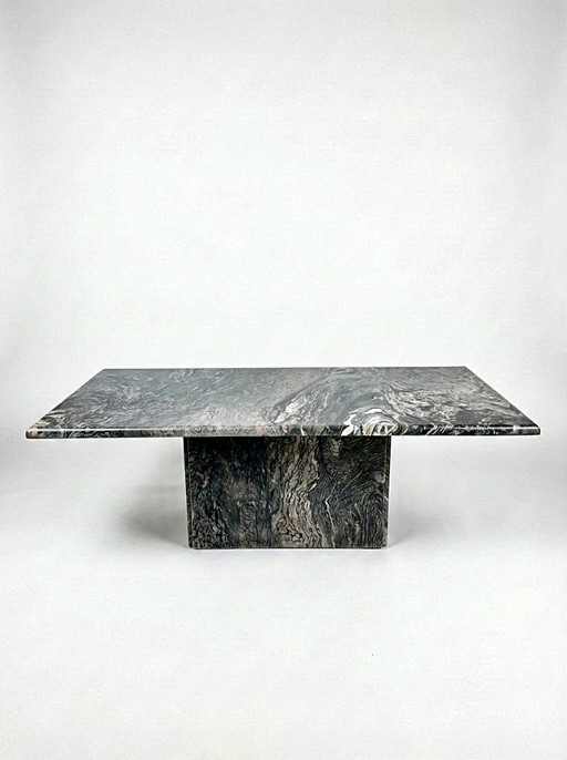 Large Italian Modernist Marble Coffee Table – Grey & White Veined – 1970s