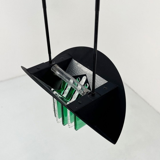 Image 1 of Lampada da soffitto in vetro di Murano verde e bianco di Mazzega, anni '70