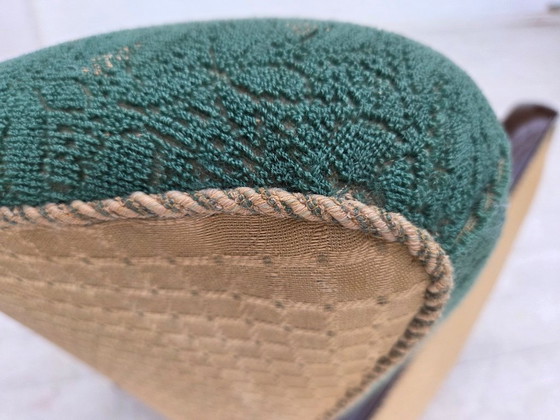 Image 1 of Deense fauteuil uit de jaren 60, bekleed met groene en beige meubelwol.