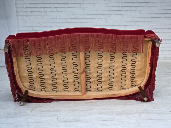 1970s, Danish 2-Seater Sofa, Red Furniture Velour, Ash Wood Legs. – 2 seaters, Velvet (photo 5 of 20)