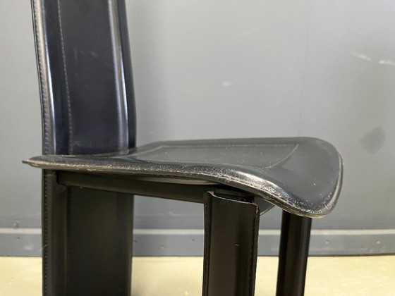 Image 1 of Vintage zwarte leren eetkamerstoelen, set van 6, jaren 80