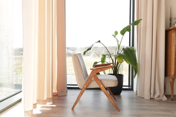 Image 1 of Vintage loungestoel met beige wollen bekleding, Scandinavisch design