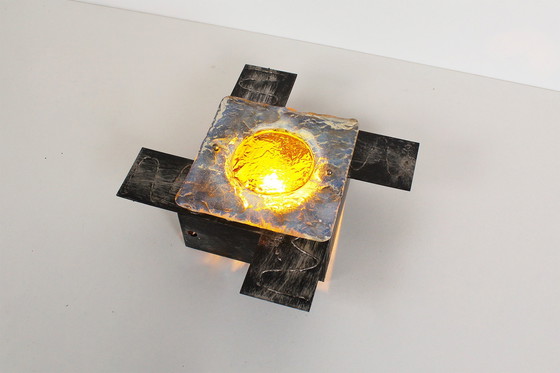 Image 1 of 2x Brutalistischer Wandleuchter aus Glas aus den 1960er Jahren von Tom Ahlström und Hans Ehrlich