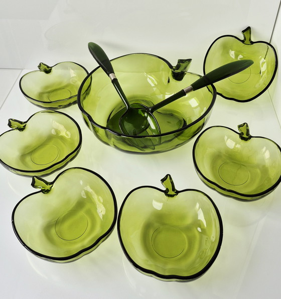 Image 1 of Salatschüssel Set Schale Apfel grün 9-teilig 70er Jahre