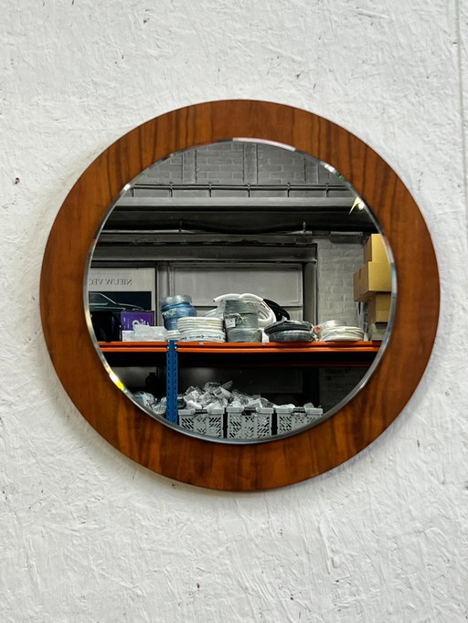 Vintage Danish Teak Mirror, Round, 1970s