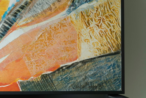 Sikko Mulder - Abstract Composition in Orange and Blue Mixed Media Painting, 1993 – Paintings & Drawings, Wood (photo 2 of 5)