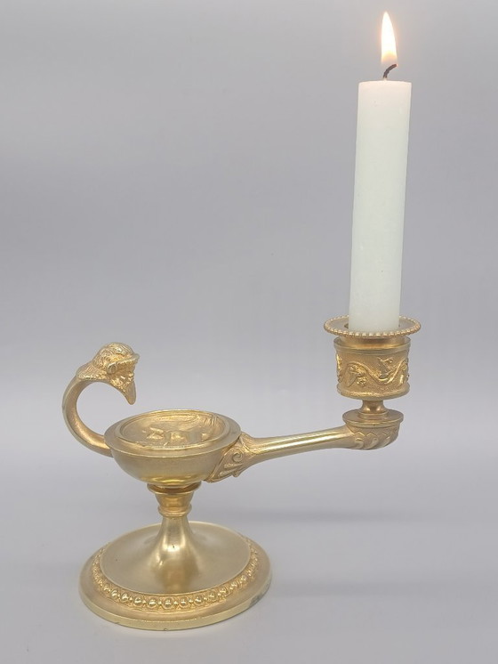 Image 1 of Rare pair of bronze candlesticks depicting Greek mythology