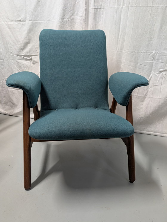Image 1 of Unique vintage fifties design armchair, turquoise